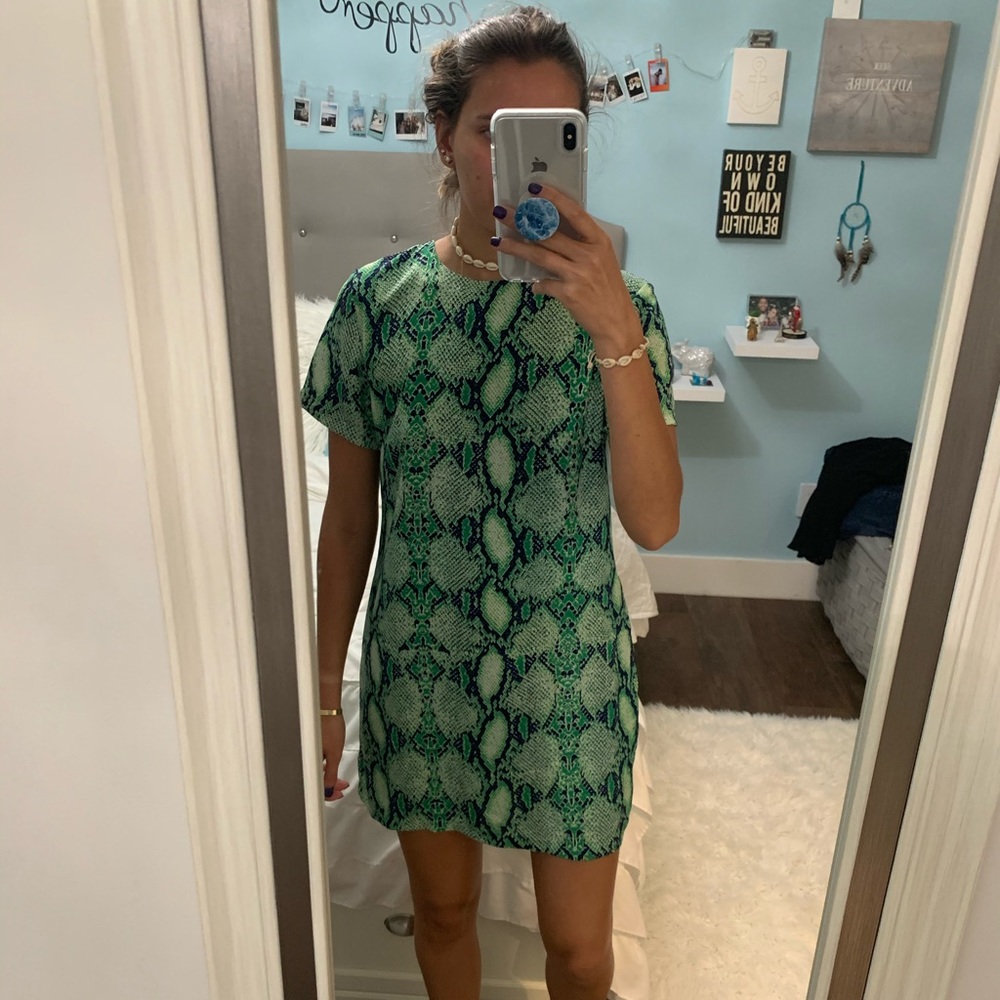 Olivaceous Snake Print Chiffon Dress